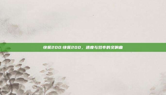 快餐200:快餐200，速度与效率的交响曲